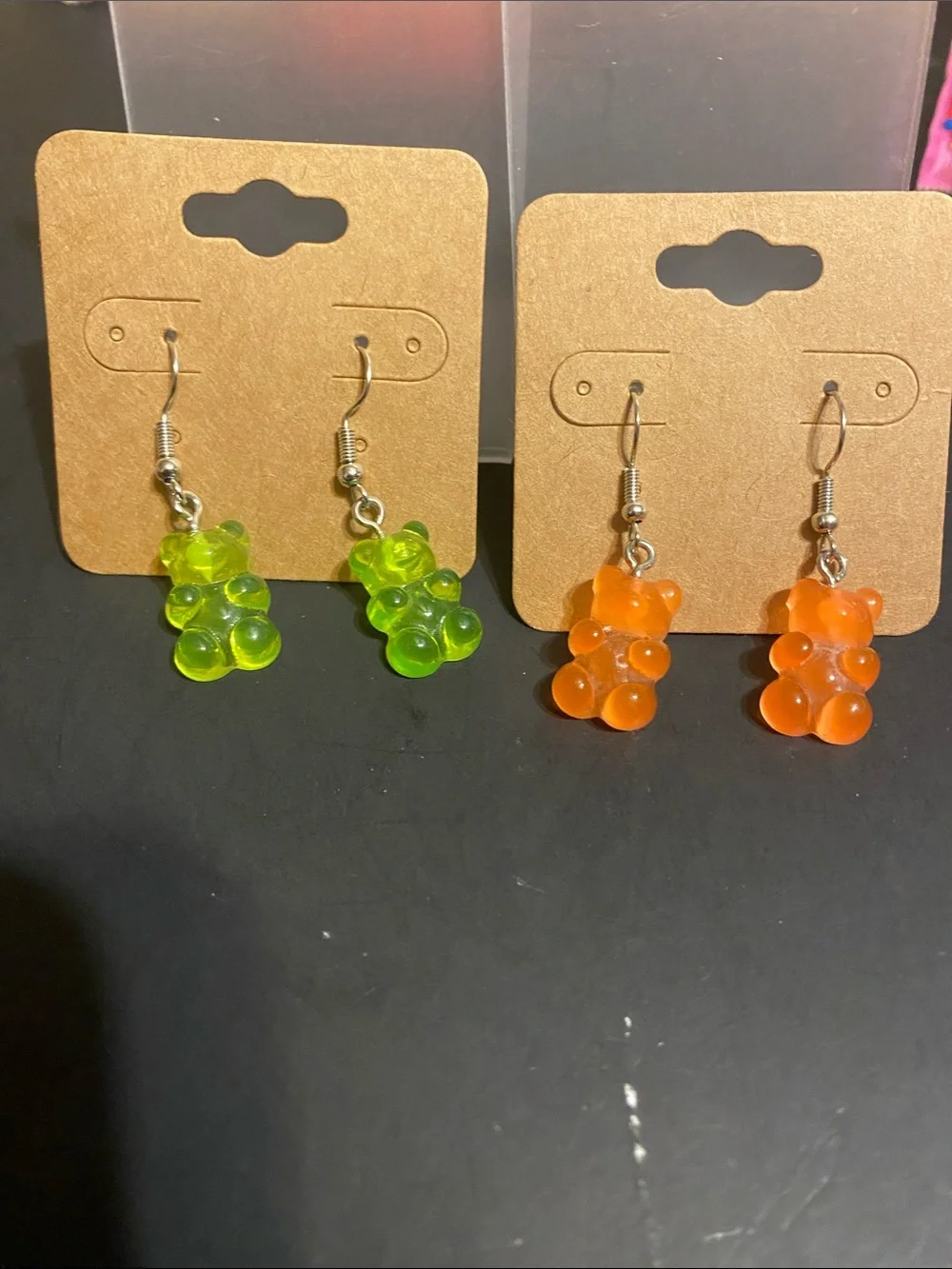 Gummy Bear Dangle Earrings - Green & Orange